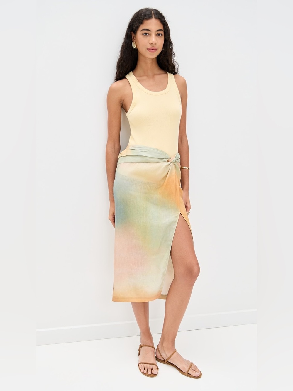 STAUD Pastel Tie-Dye Swim Sarong in Pale Yellow, Mint, Peach